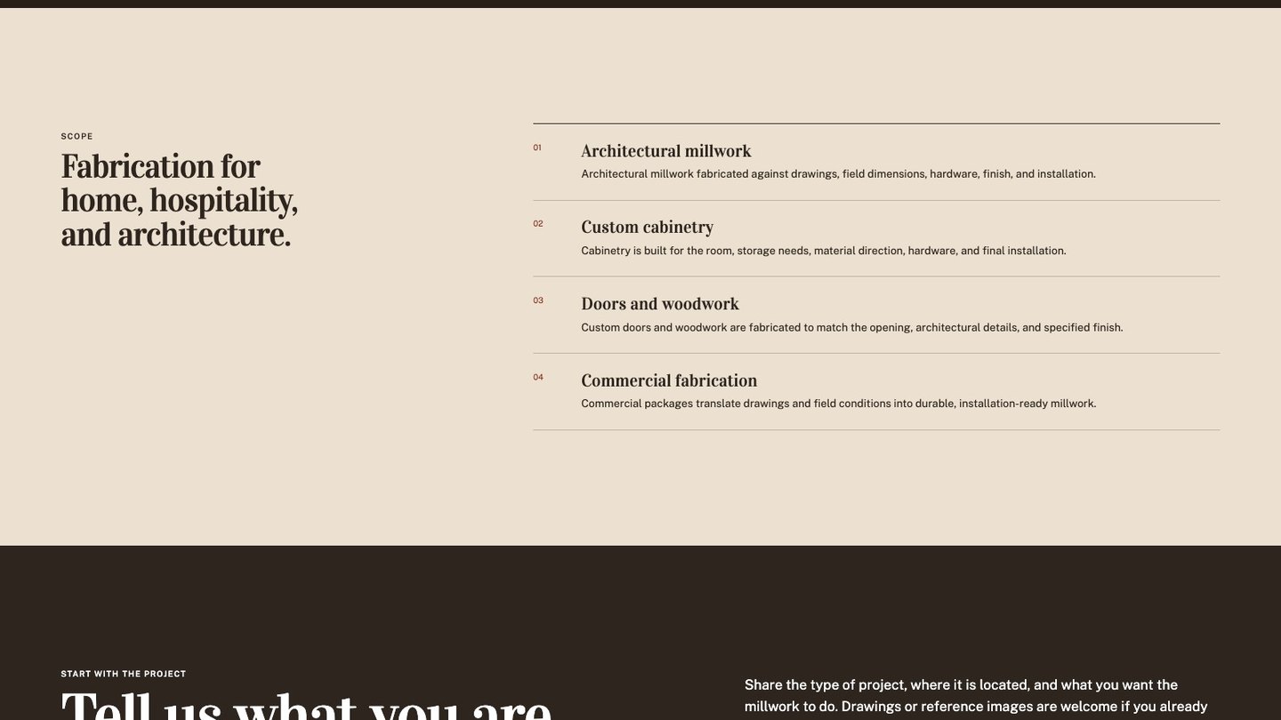 The service section of the new homepage