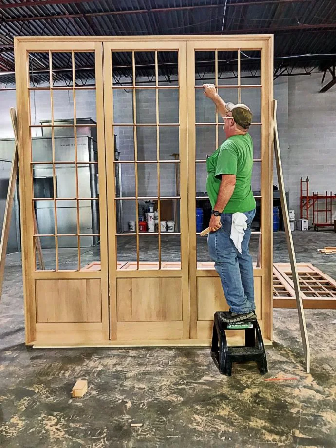 Large custom glazed wood cabinet